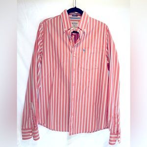 Abercrombie & Fitch Muscle Dress Shirt. Pink, green & white stripes.